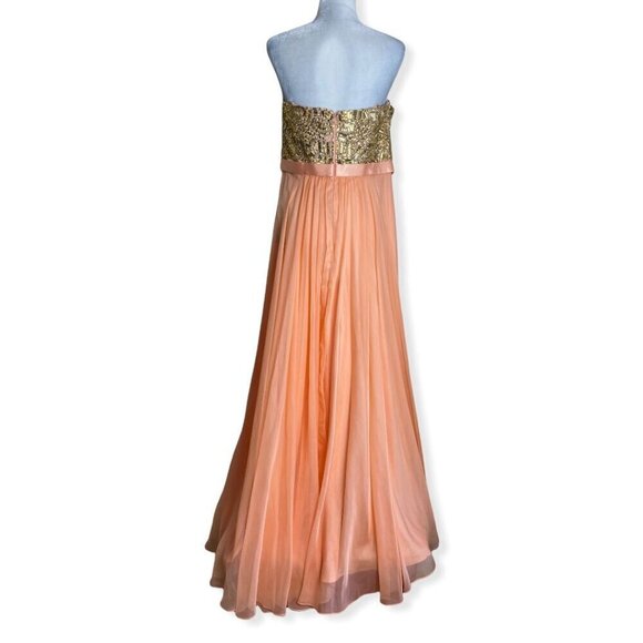 La Femme $480 NWT 19282 Apricot Beaded Chiffon Strapless Formal Gown Sz 14 - Picture 9 of 16
